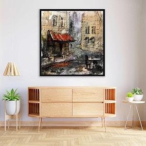 pitaara box european cafe art d1  canvas painting for bedroom amp living room  black frame  24 x 247 inch 61 x 63 cms