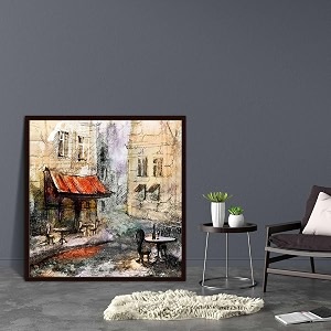 pitaara box european cafe art d1  canvas painting for bedroom amp living room  dark brown frame  254 x 261 inch 65 x 66 cms