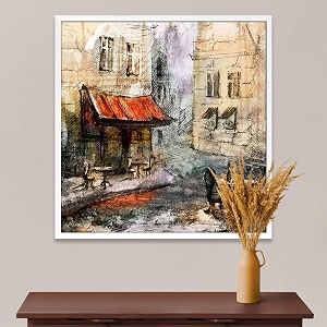 pitaara box european cafe art d1  canvas painting for bedroom amp living room  white frame  24 x 247 inch 61 x 63 cms