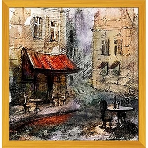 pitaara box european cafe art d1  canvas painting for bedroom amp living room  golden frame  14 x 144 inch 36 x 37 cms