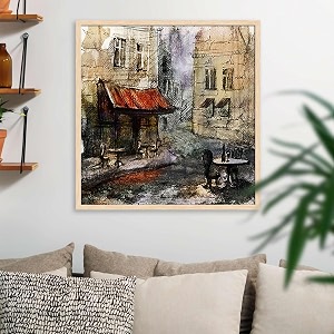 pitaara box european cafe art d1  canvas painting for bedroom amp living room  natural brown frame  254 x 261 inch 65 x 66 cms