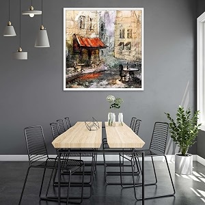 pitaara box european cafe art d1  canvas painting for bedroom amp living room  white frame  254 x 261 inch 65 x 66 cms