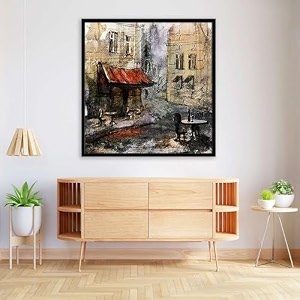 pitaara box european cafe art d1  canvas painting for bedroom amp living room  black frame  254 x 261 inch 65 x 66 cms