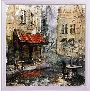 pitaara box european cafe art d1  canvas painting for bedroom amp living room  white frame  12 x 123 inch 30 x 31 cms