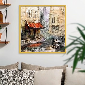 pitaara box european cafe art d1  canvas painting for bedroom amp living room  golden frame  254 x 261 inch 65 x 66 cms