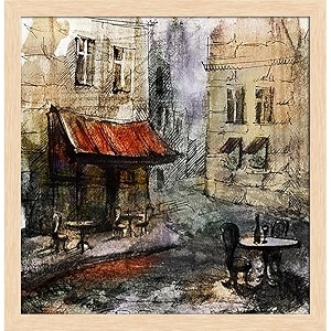 pitaara box european cafe art d1  canvas painting for bedroom amp living room  natural brown frame  16 x 164 inch 41 x 42 cms