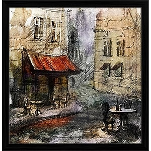 pitaara box european cafe art d1  canvas painting for bedroom amp living room  black frame  18 x 185 inch 46 x 47 cms