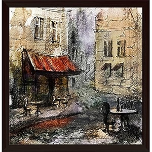pitaara box european cafe art d1  canvas painting for bedroom amp living room  dark brown frame  16 x 164 inch 41 x 42 cms