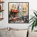 Pitaara Box European Cafe Art D1 | Canvas Painting for Bedroom &amp; Living Room | Dark Brown Frame | 24 x 24.7 inch (61 x 63 cms)
