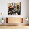 Pitaara Box European Cafe Art D1 | Canvas Painting for Bedroom &amp; Living Room | Antique Golden Frame | 25.4 x 26.1 inch (65 x 66 cms)