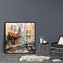 Pitaara Box European Cafe Art D1 | Canvas Painting for Bedroom &amp; Living Room | Dark Brown Frame | 25.4 x 26.1 inch (65 x 66 cms)