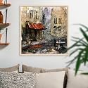 Pitaara Box European Cafe Art D1 | Canvas Painting for Bedroom &amp; Living Room | Natural Brown Frame | 25.4 x 26.1 inch (65 x 66 cms)