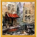 Pitaara Box European Cafe Art D1 | Canvas Painting for Bedroom &amp; Living Room | Golden Frame | 16 x 16.4 inch (41 x 42 cms)