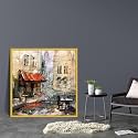 Pitaara Box European Cafe Art D1 | Canvas Painting for Bedroom &amp; Living Room | Golden Frame | 24 x 24.7 inch (61 x 63 cms)