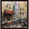 Pitaara Box European Cafe Art D1 | Canvas Painting for Bedroom &amp; Living Room | Dark Brown Frame | 16 x 16.4 inch (41 x 42 cms)