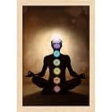 Pitaara Box Man In Lotus Pose With Chakra Symbols | Canvas Painting for Bedroom & Living Room | Natural Brown Frame | 16 x 23.5 inch (41 x 60 cms)