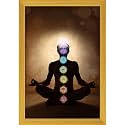 Pitaara Box Man In Lotus Pose With Chakra Symbols | Canvas Painting for Bedroom &amp; Living Room | Golden Frame | 16 x 23.5 inch (41 x 60 cms)