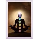 Pitaara Box Man In Lotus Pose With Chakra Symbols | Canvas Painting for Bedroom &amp; Living Room | White Frame | 12 x 17.5 inch (30 x 44 cms)