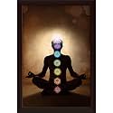 Pitaara Box Man In Lotus Pose With Chakra Symbols | Canvas Painting for Bedroom & Living Room | Dark Brown Frame | 12 x 17.5 inch (30 x 44 cms)
