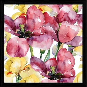pitaara box purple tulips amp yellow irises  canvas painting for bedroom amp living room  black frame  14 x 14 inch 36 x 36 cms