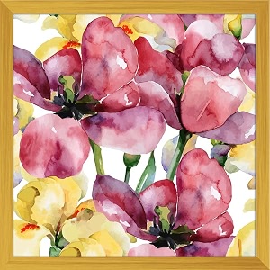 pitaara box purple tulips amp yellow irises  canvas painting for bedroom amp living room  golden frame  24 x 24 inch 61 x 61 cms