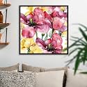Pitaara Box Purple Tulips &amp; Yellow Irises | Canvas Painting for Bedroom &amp; Living Room | Dark Brown Frame | 28 x 28 inch (71 x 71 cms)