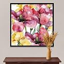 Pitaara Box Purple Tulips &amp; Yellow Irises | Canvas Painting for Bedroom &amp; Living Room | Black Frame | 28 x 28 inch (71 x 71 cms)