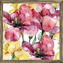 Pitaara Box Purple Tulips &amp; Yellow Irises | Canvas Painting for Bedroom &amp; Living Room | Antique Golden Frame | 18 x 18 inch (46 x 46 cms)