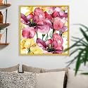 Pitaara Box Purple Tulips &amp; Yellow Irises | Canvas Painting for Bedroom &amp; Living Room | Golden Frame | 28 x 28 inch (71 x 71 cms)
