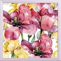 Pitaara Box Purple Tulips &amp; Yellow Irises | Canvas Painting for Bedroom &amp; Living Room | White Frame | 14 x 14 inch (36 x 36 cms)