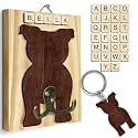 Pitbull Dog Leash Holder Wall Mount with Scrabble Letters, Wooden Dog Wall Hook Organizer, Pet Collar and Harness Hanger for Entryway, Key Hook Gift for Pet Lovers, Home Decoration PF297-55