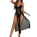 PITINAN Women Lingerie Lace Long Chemise Sexy Sheer Nightgown S-XXL
