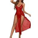 PITINAN Women Lingerie Lace Long Chemise Sexy Sheer Nightgown S-XXL