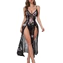PITINAN Women Lingerie Lace Long Chemise Sexy Sheer Nightgown S-XXL