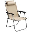 Pivalo Camping Chair with Adjustable Pillow and Arm Rest Portable &amp; Lightweight Foldable Garden Fishing Chairs for Travelling Outdoor Beach Hiking (Large, Khaki)