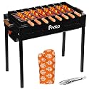 Pivalo Charcoal Barbeque Grill Set | Tandoori BBQ for Home &amp; Outdoor Use | 4-Piece Combo | 8 Skewers | 1 Tong | 1 Glove | Foldable Standing BBQ for Camping, Picnic &amp; Travel Cooking (Pack of 1, Black)