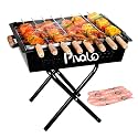 Pivalo Charcoal Barbeque Grill Set | Tandoori BBQ for Home &amp; Outdoor Use | 4 Piece Combo | 8 Skewers | 1 Glove | 1 Tong | Foldable Standing BBQ for Camping, Picnic &amp; Travel Cooking (Pack of 1, Black)