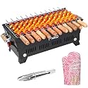 Pivalo Charcoal Barbeque Grill Set | Tandoori BBQ for Home & Outdoor Use | 4-Piece Combo | 5 Skewers | 1 Glove | 1 Tong | Foldable Standing BBQ for Camping, Picnic & Travel Cooking (Pack of 1, Black)