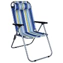 Pivalo Folding Beach Chair with Adjustable Pillow and Arm Rest Portable Lightweight Rainbow Stripped Foldable Fishing Chairs for Travelling Picnic &amp; Outdoor Camping Hiking (Large, Yellow Stripe)