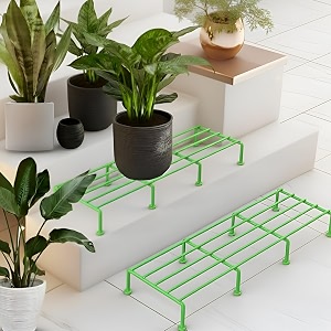 pivalo rectangle plant stand anti-rust metal flower pot holder outdoor and indoor planters gamla stands for balcony amp living room home decor pack of 2 green