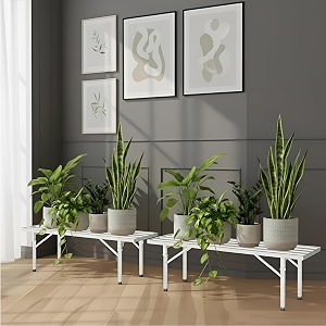 pivalo rectangle plant stand anti-rust metal flower pot holder outdoor and indoor planters gamla stands for balcony amp living room home decor pack of 2 white
