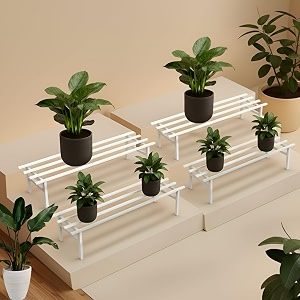 pivalo rectangle plant stand anti-rust metal flower pot holder 120 kg capacity outdoor and indoor planters gamla stands for balcony amp living room home decor pack of 4 white