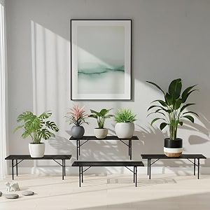 pivalo rectangle plant stand anti-rust metal flower pot holder outdoor and indoor planters gamla stands for balcony amp living room home decor pack of 4 black