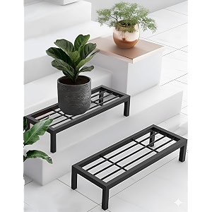 pivalo rectangular plant stand anti-rust metal shelf flower pot holder outdoor amp indoor planters gamla stands for balcony amp living room home decor pack of 2 black