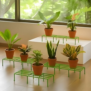 pivalo rectangular plant stand galvanized metal flower pot holder gamla support corner rack outdoor display single-tier shelf for home garden balcony decor - pack of 4 green