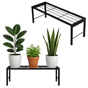 pivalo rectangular plant stand anti-rust metal shelf flower pot holder 120 kg capacity outdoor amp indoor planters gamla stands for balcony amp living room home decor set of 2 black