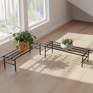 pivalo rectangular plant stand anti-rust metal shelf flower pot holder outdoor amp indoor planters gamla stands for balcony amp living room home decor set of 2 black
