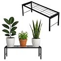 Pivalo Rectangular Plant Stand Anti-Rust Metal Shelf Flower Pot Holder 120 Kg Capacity Outdoor &amp; Indoor Planters Gamla Stands for Balcony &amp; Living Room Home Decor (Set of 2, Black)