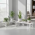 Pivalo Rectangular Plant Stand Anti-Rust Metal Shelf Flower Pot Holder Outdoor &amp; Indoor Planters Gamla Stands for Balcony &amp; Living Room Home Decor (Set of 2, White)