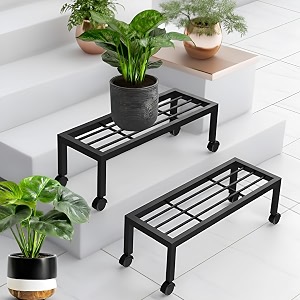 pivalo rectangular plant stand with wheels anti-rust metal shelf flower pot holder 120 kg capacity outdoor amp indoor planters gamla stands for balcony amp living room home decor set of 2 black